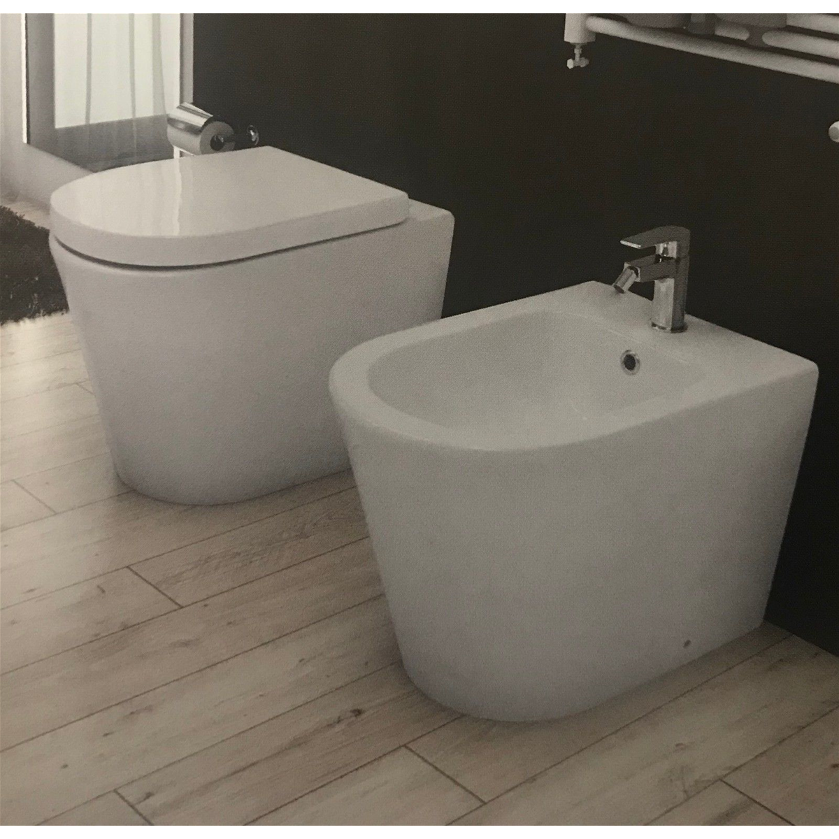 Sanitari Con Scarico A Muro.Sanitari A Terra Filo Muro Parete Wc Bidet Ceramica Sedile Soft Close Design Ebay