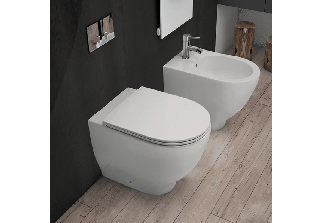 Sanitari filo muro Moon Rak Ceramics: WC, Bidet, Copriwater Bianco