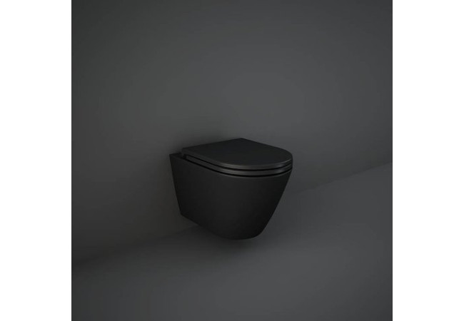 Sanitari sospesi opaco FEELING Rak Ceramics: vaso, bidet, copriwater soft-close Nero Opaco