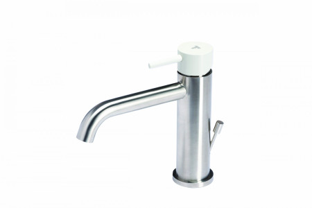 Rubinetto miscelatore per lavabo in acciaio inox Tubico Colorado con scarico e maniglia colorata T20010 Perla