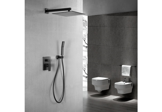 Set doccia completo di incasso doccia, soffione e doccetta nero opaco quadrato KZ-1004 MAROCCO