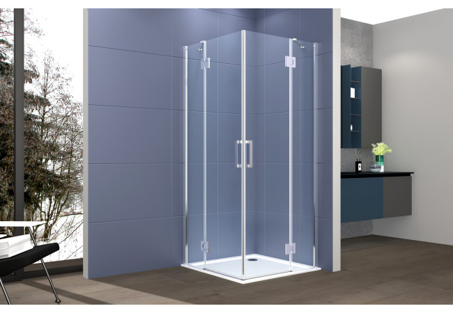 Box doccia angolare apertura due ante battenti altezza 200 cm cristalli trasparente 6 mm profilo SATINATO GIOIA