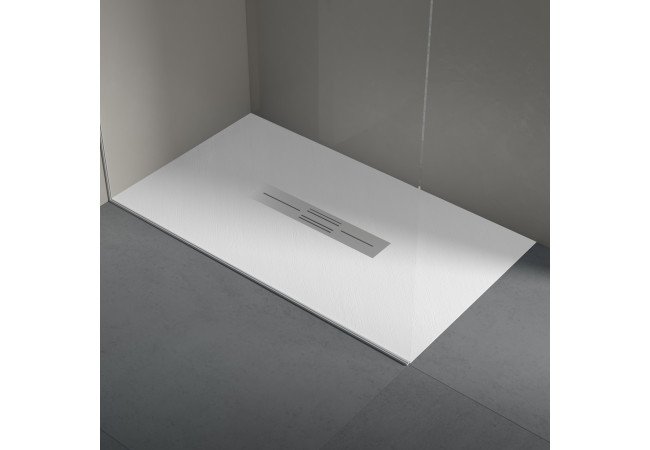 Piatto doccia in resina 70x120 cm effetto pietra con scarico centrale colore bianco MALIBU