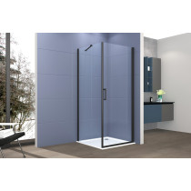 Box doccia 2 lati 100x70 cm fisso + porta 1 battente H200 cm cristallo 6mm profilo Nero Opaco LUCIO