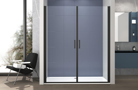 Box doccia nicchia porta DUE BATTENTI altezza 200cm cristallo 6mm con profilo NERO OPACO ZENO