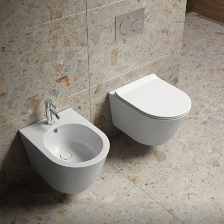 Sanitari sospesi SALVASPAZIO WC, Bidet, Copriwater soft-close GRECALE Bianco